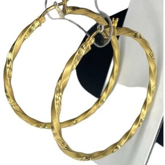 14K Gold Vermeil Twisted Satin Hoop Earrings Stunning Chic Fashion Statement NWT - Picture 5 of 12